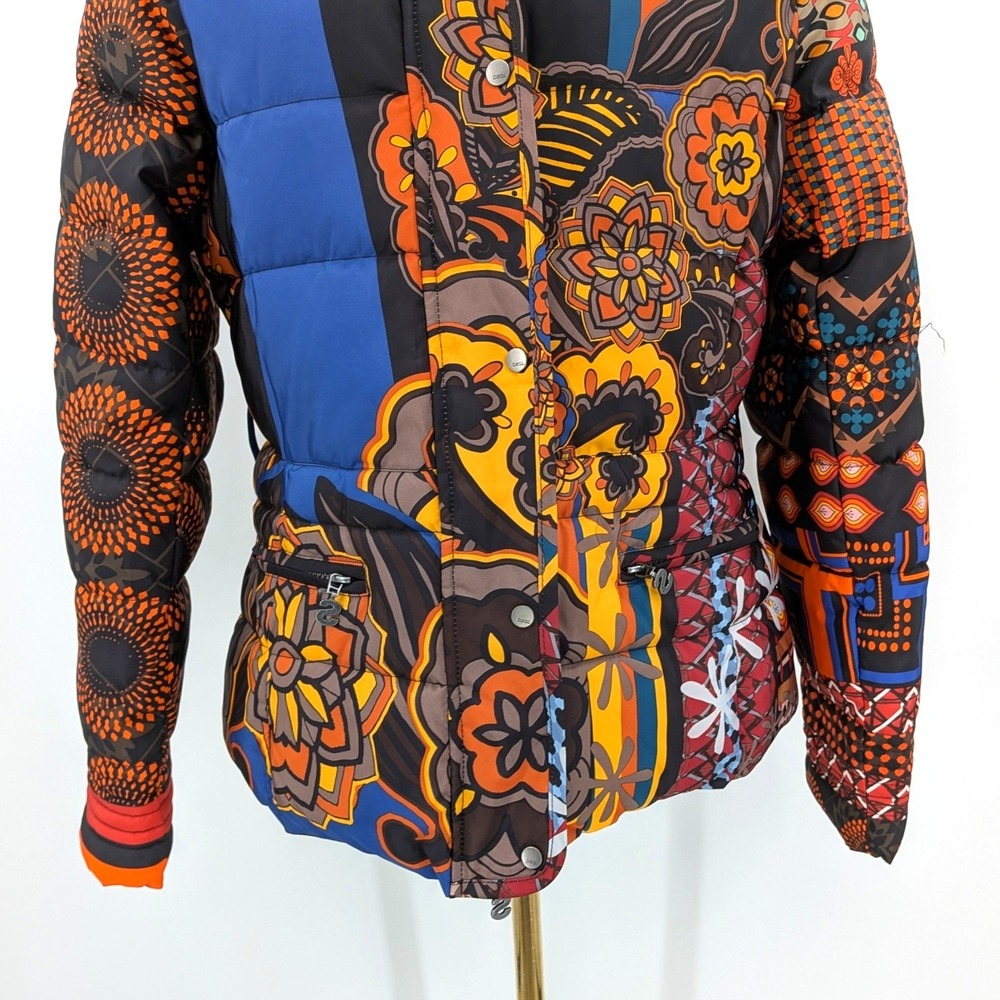 Desigual Puffer Jacket Women's 40 Multicolor Patchwork Print Statement - Picture 7 of 13
